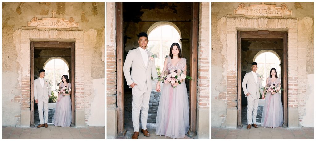 bride and groom in san juan capistrano